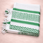 Premium Green & White Patterned Shemagh – Traditional Cotton Arabian Scarf